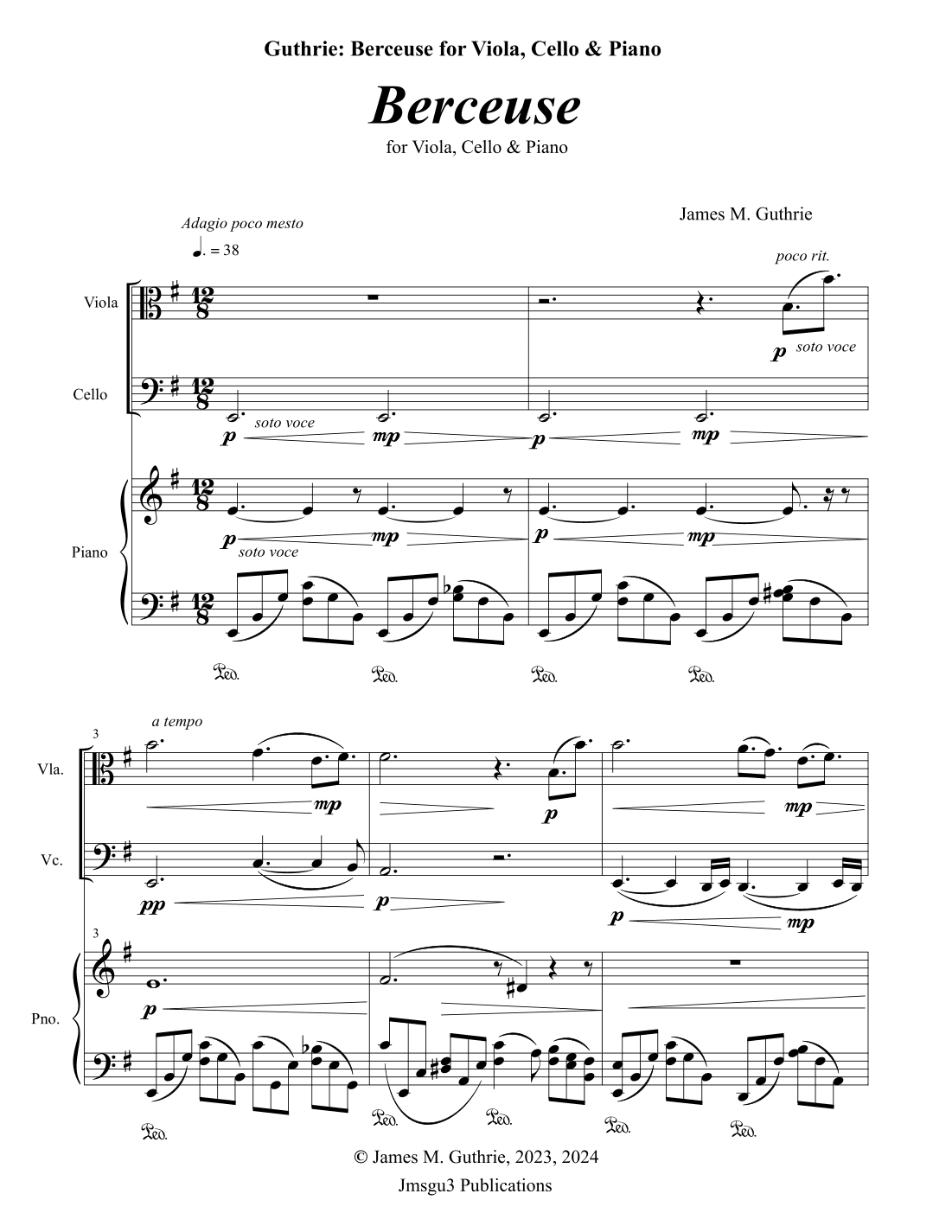 Guthrie: Berceuse for Viola, Cello & Piano