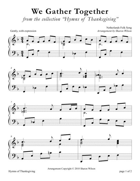 We Gather Together (LARGE PRINT Piano Solo) (arr. Sharon Wilson)