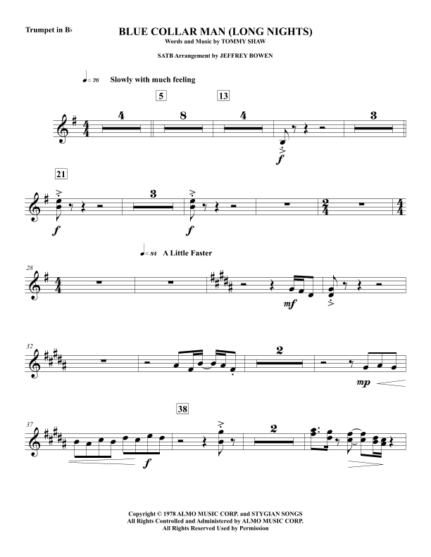 Blue Collar Man (long Nights) (arr. Jeffrey Bowen)