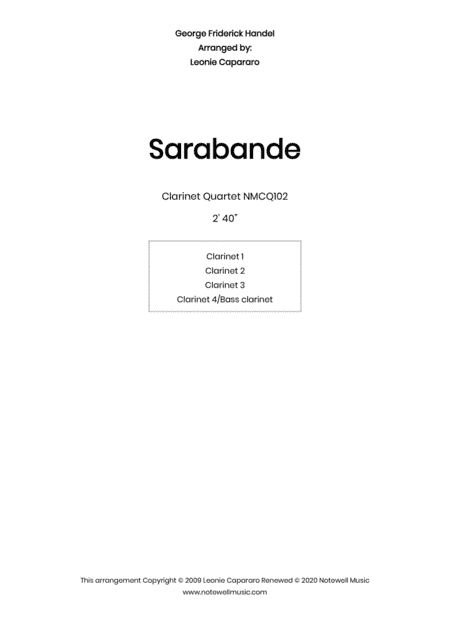 Sarabande (Clarinet quartet) (arr. Leonie Capararo)