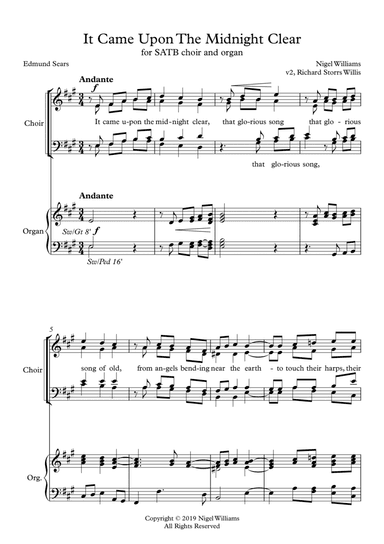 It Came Upon The Midnight Clear, for SATB Choir and Organ (arr. Nigel Williams)