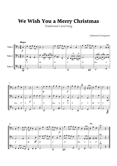 We Wish you a Merry Christmas for Tuba Trio with Chords (arr. Rika K.)