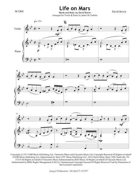 Life On Mars (arr. James M. Guthrie, ASCAP)