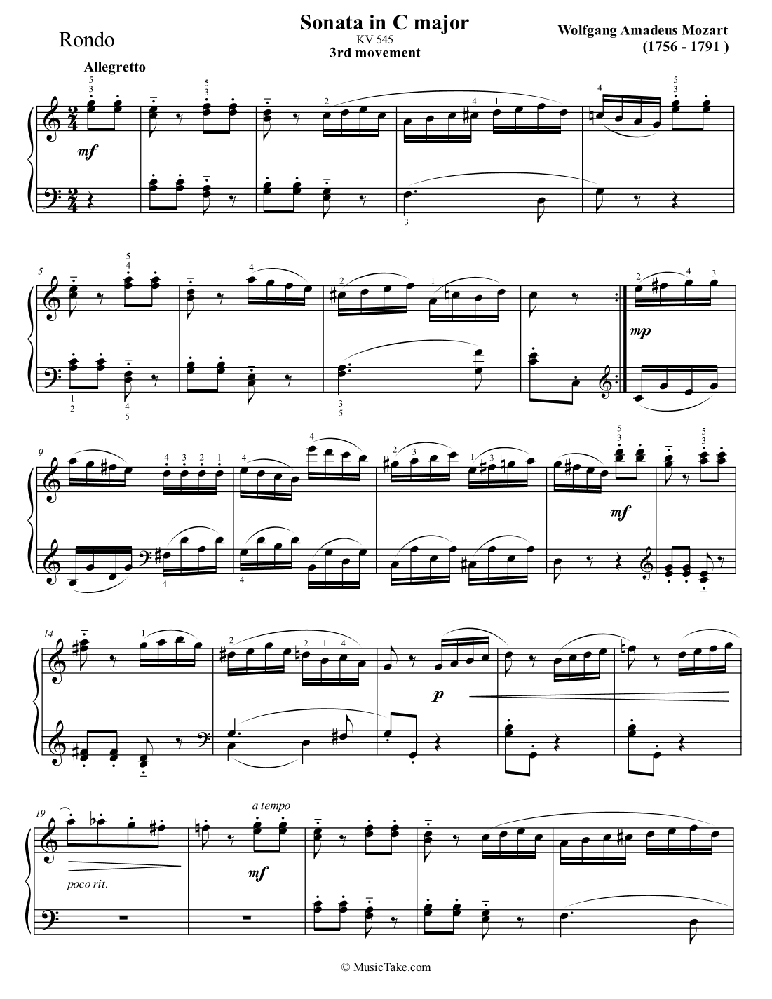 Mozart sonata in C Major K 545 3rd movement Rondo (arr. Ben Choupak)