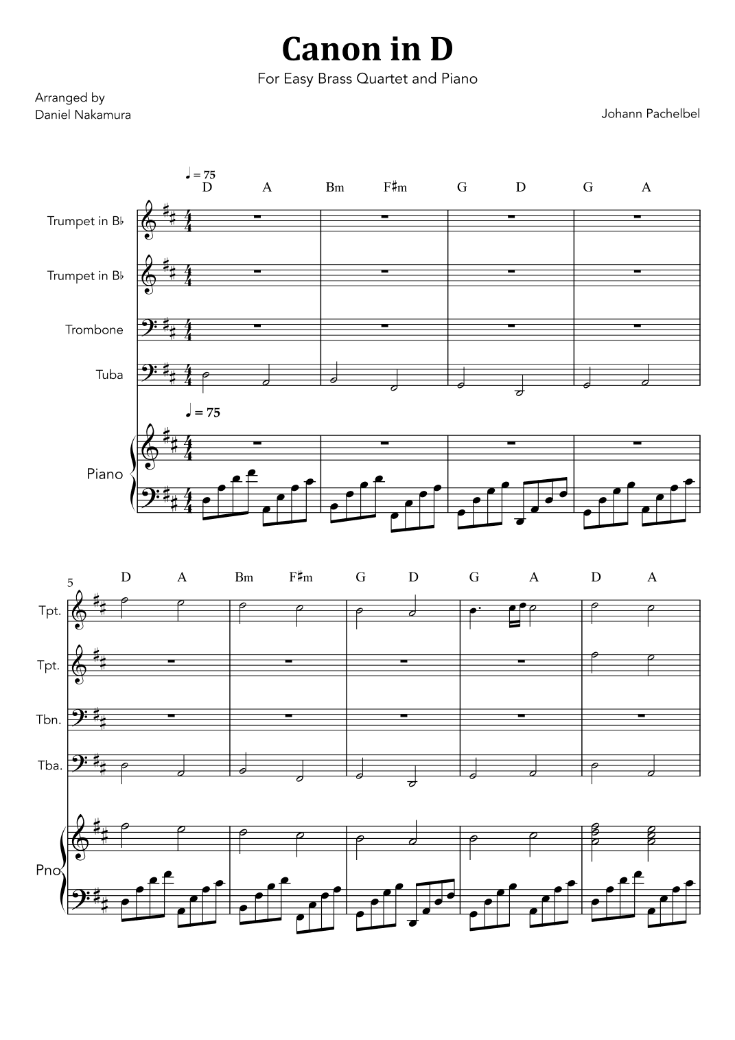Canon In D (for Brass Quartet with Piano) (arr. Daniel Nakamura)