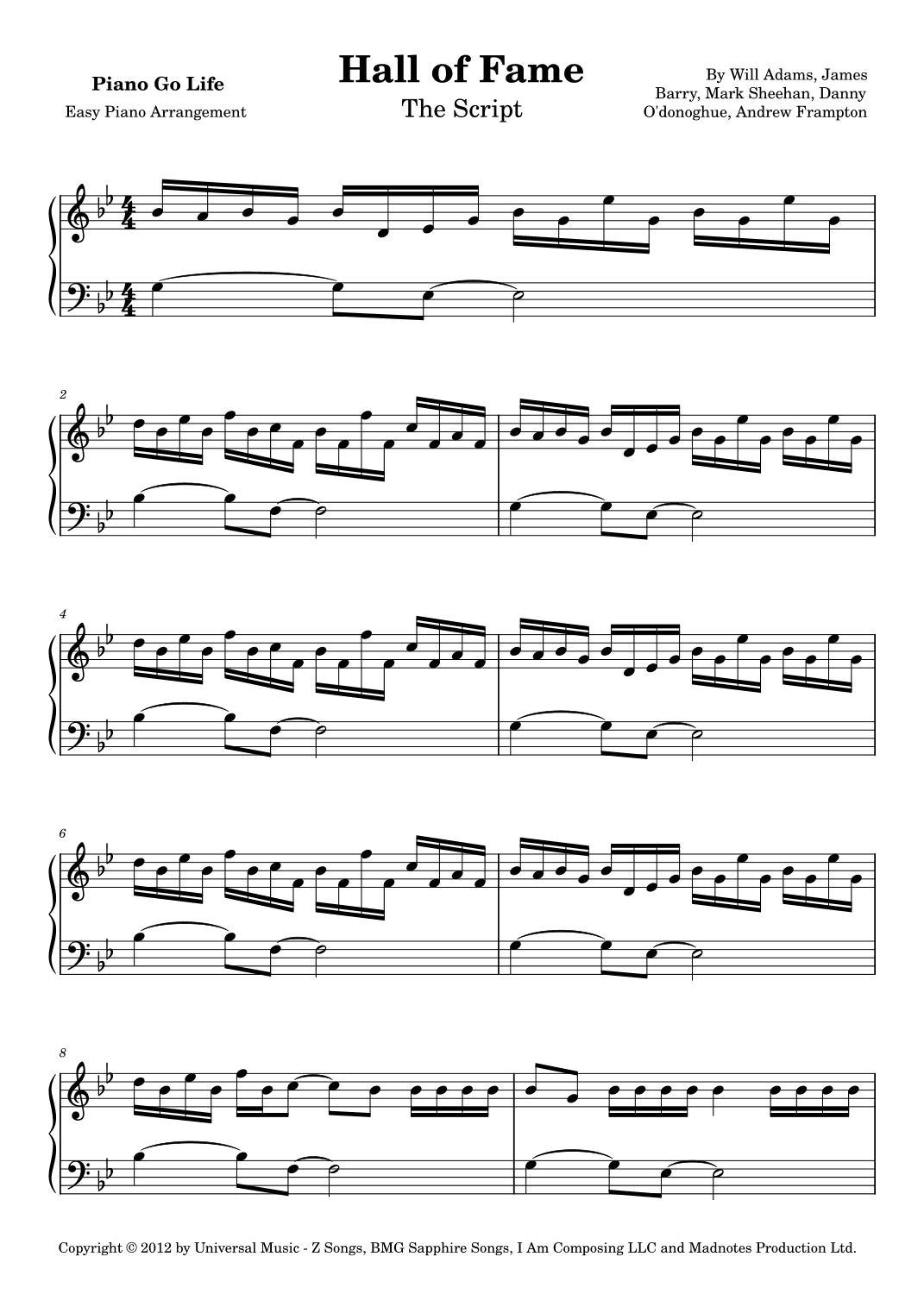 Hall Of Fame (arr. Piano Go Life)