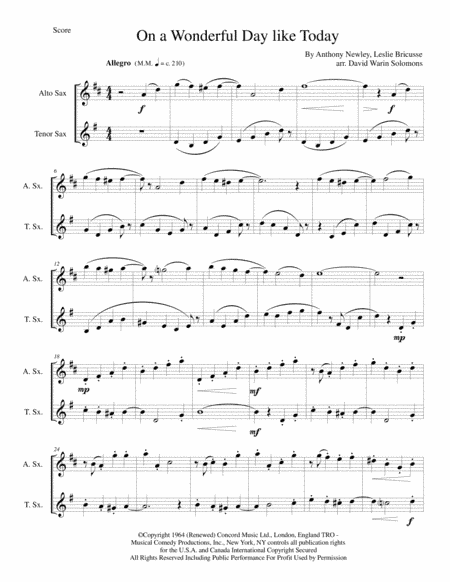 A Wonderful Day Like Today (arr. David Warin Solomons)