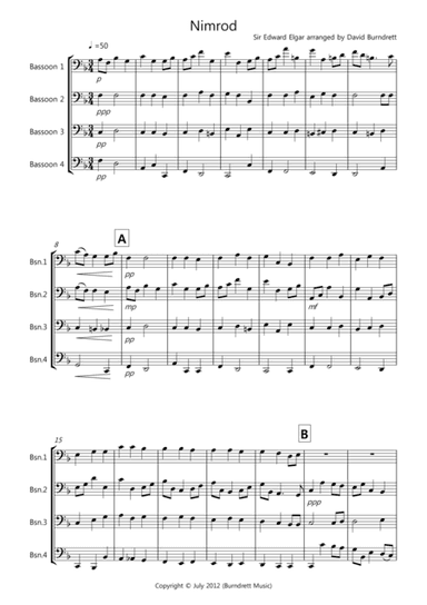 Nimrod (from the Enigma Variations) for Bassoon Quartet (arr. David Burndrett)