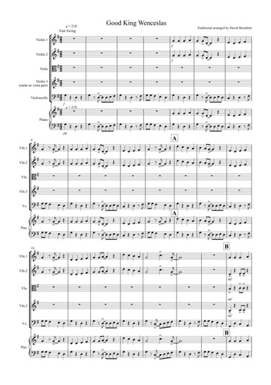 Good King Wenceslas (Jazzy Style!) for String Quartet (arr. David Burndrett)