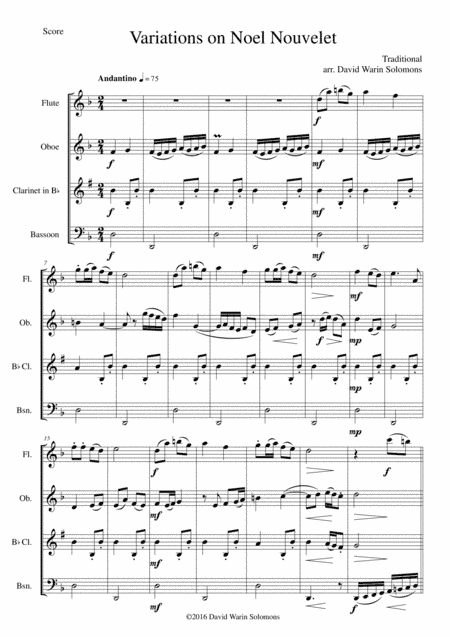 Variations on Noel Nouvelet for wind quartet (arr. David Warin Solomons)