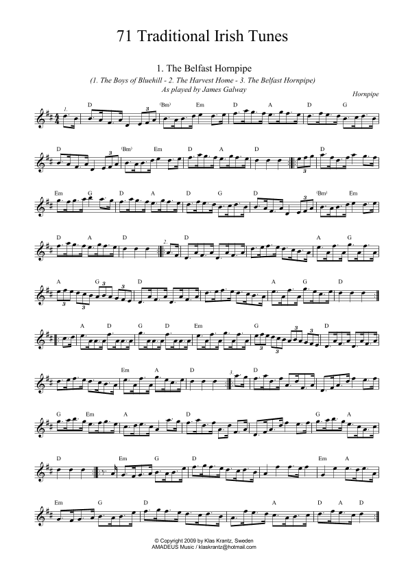 71 Traditional Irish Tunes with guitar chords (arr. K. Krantz)