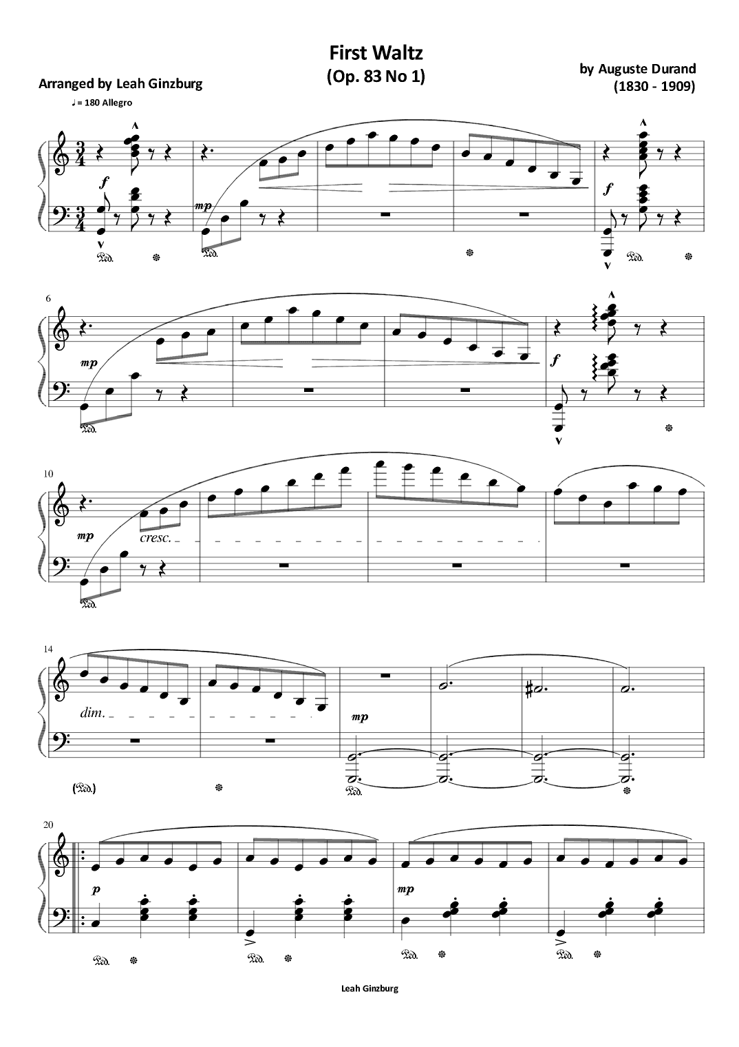 First Waltz by A. Durand (arr. Leah Ginzburg)