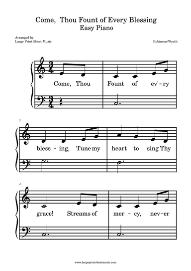 Come, Thou Fount of Every Blessing Easy Piano Large Print (arr. Large Print Sheet Music)