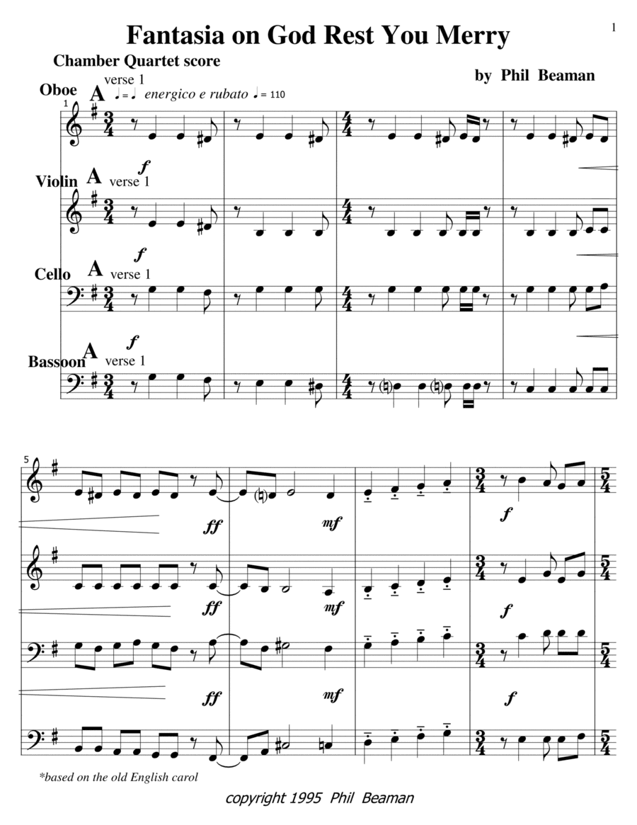 Fantasia on God Rest You Merry - Chamber Quartet (arr. Phil Beaman)