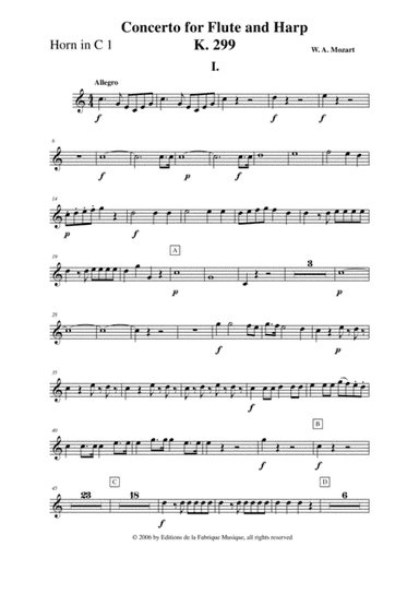 Wolfgang Amadeus Mozart: Concerto for flute and harp, K. 299, Horn in  C 1 part (arr. Musik Fabrik Music Publishing)