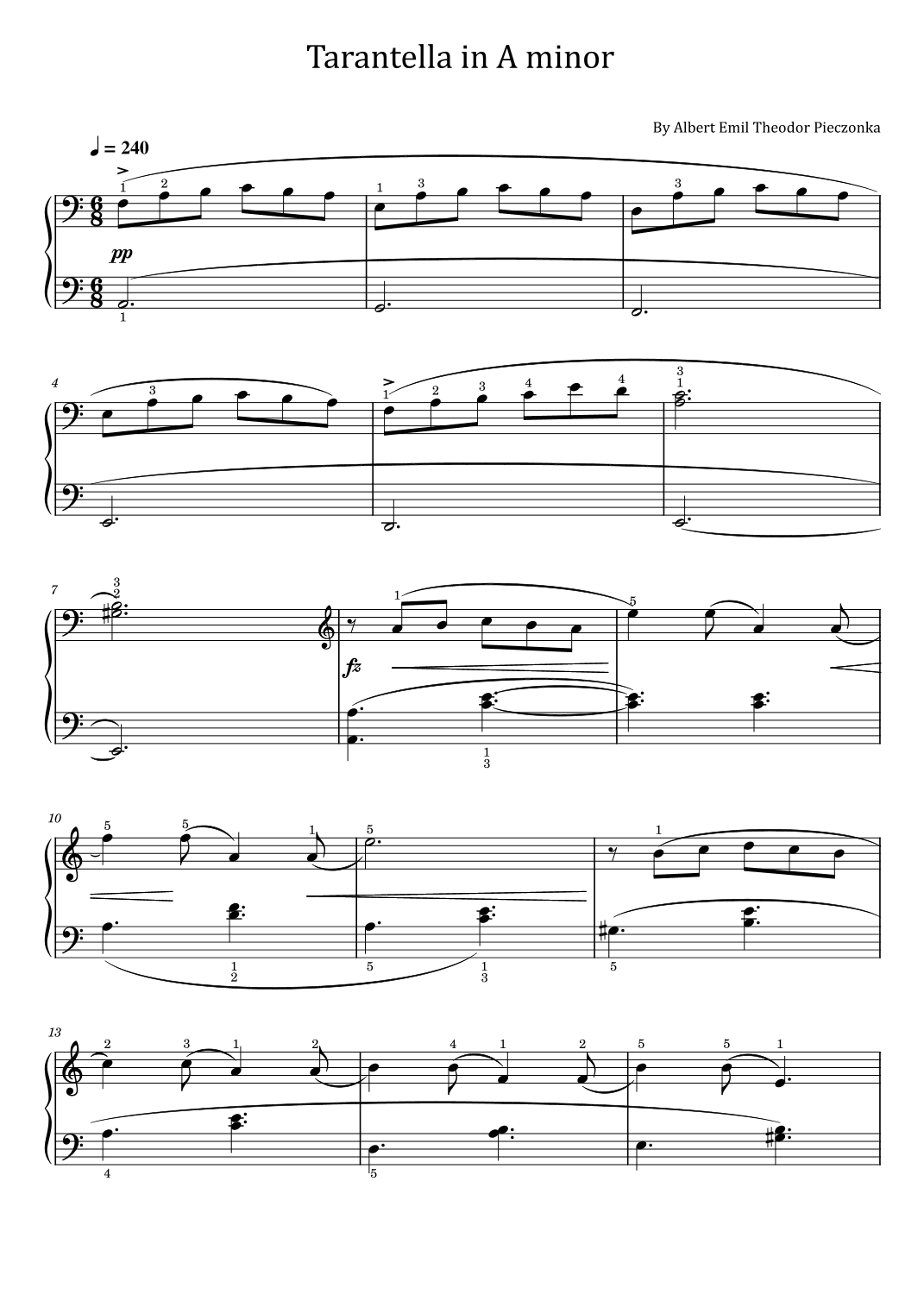 Pieczonka - Tarantella in A minor - Original For Piano Solo With Fingered (arr. poon)