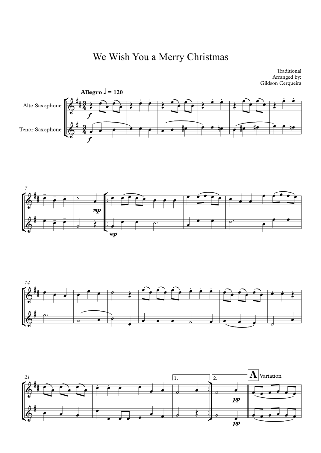 We Wish You a Merry Christmas (arr. Gildson Cerqueira)