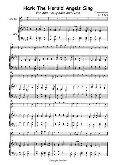 Hark The Herald Angels Sing for Solo Alto Saxophone and Piano (arr. Tim Curd)
