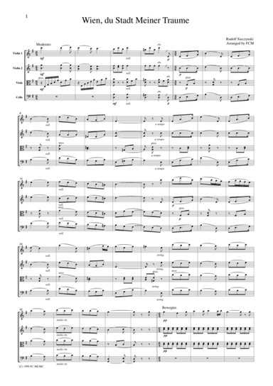 Sieczynsky  Wien, du Stadt meiner Traume (Vienna, City of my Dreams), for string quartet, CS301 (arr. FCMUSIC)