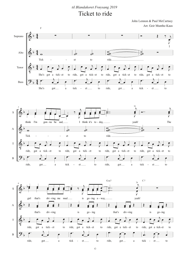 Ticket To Ride (arr. Geir Munthe-Kaas)