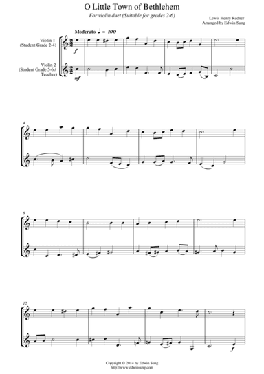 O Little Town of Bethlehem (for violin duet, suitable for grades 2-6) (arr. Edwin Sung)