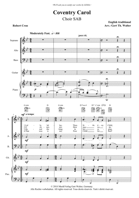 Coventry Carol (arr. Gert Th. Walter)