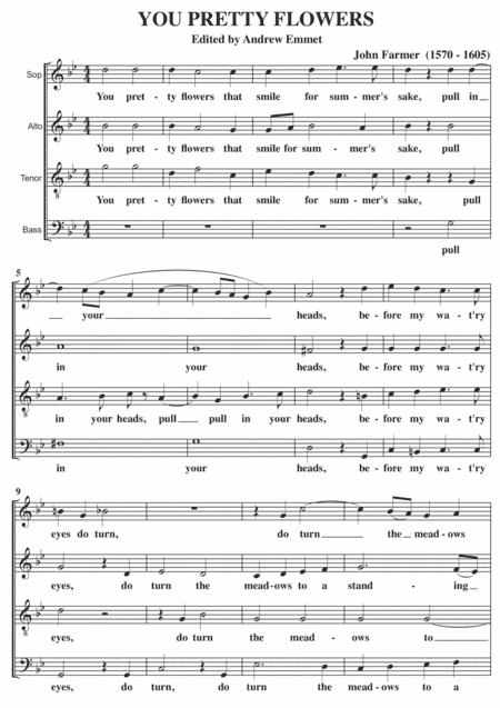 You Pretty Flowers A Cappella SATB (arr. Edited by Andrew Emmet)