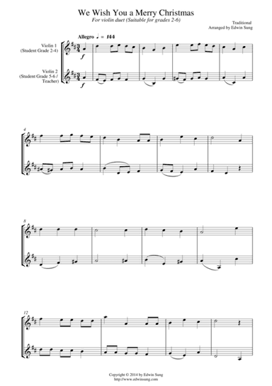 We Wish You a Merry Christmas (for violin duet, suitable for grades 2-6) (arr. Edwin Sung)