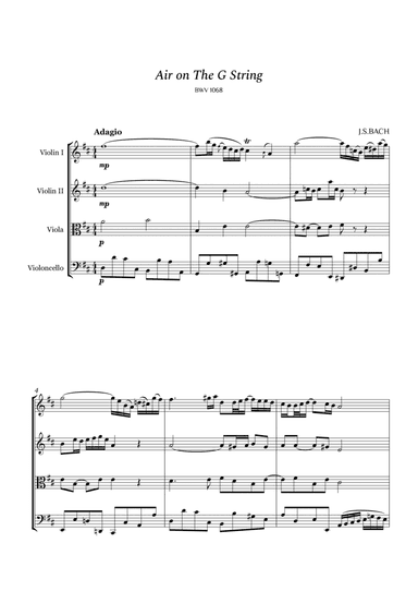 Bach - Air on the G String for String Quartet (arr. Cássio Silva Chaves)