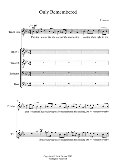 Only Remembered re-scored to TTBB with Tenor Solo