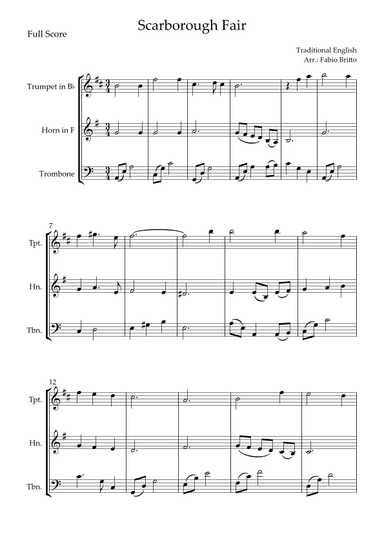 Scarborough Fair for Brass Trio (arr. Fabio Britto)