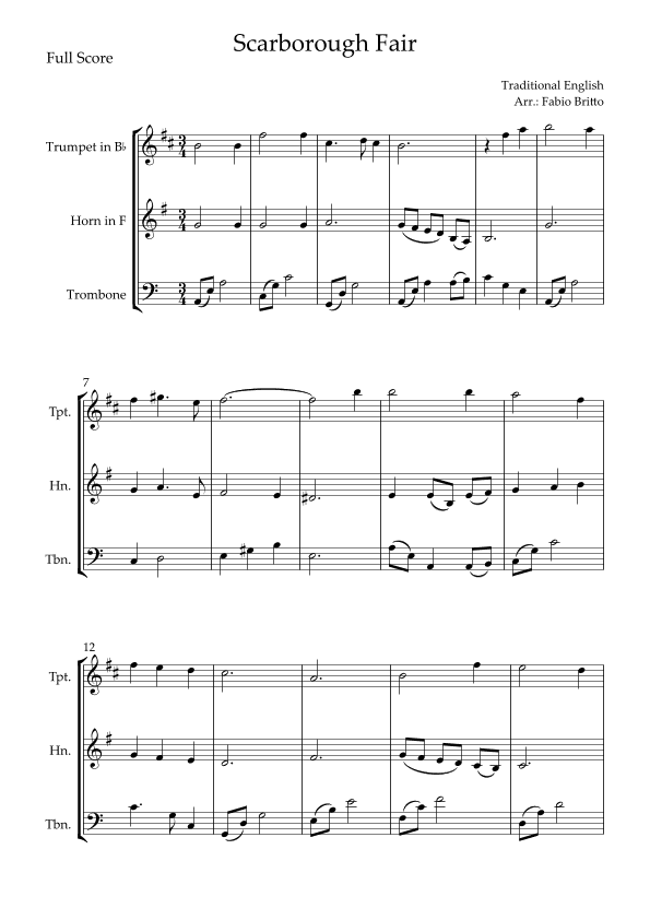 Scarborough Fair for Brass Trio (arr. Fabio Britto)
