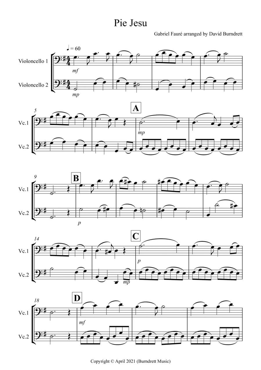 Pie Jesu (from Requiem) for Cello Duet (arr. David Burndrett)