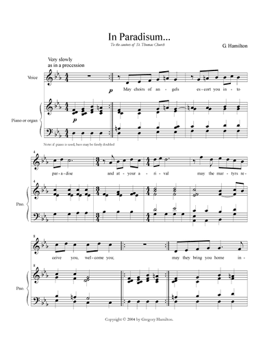 In Paradisum - for unison voice and Organ