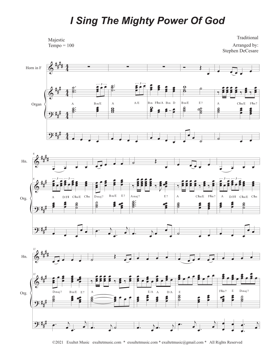 I Sing The Mighty Power Of God (French Horn solo - Organ accompaniment) (arr. Stephen DeCesare)