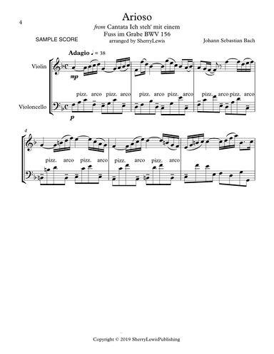 ARIOSO, Bach, String Duo, Intermediate Level for violin and cello (arr. Sherry Lewis)