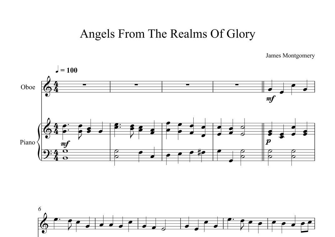 Angels From The Realms Of Glory - James Montgomery (Oboe + Piano) (arr. Digital Book Music)