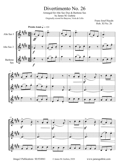 Haydn: Divertimento No. 26 for Sax Trio (arr. James M. Guthrie)