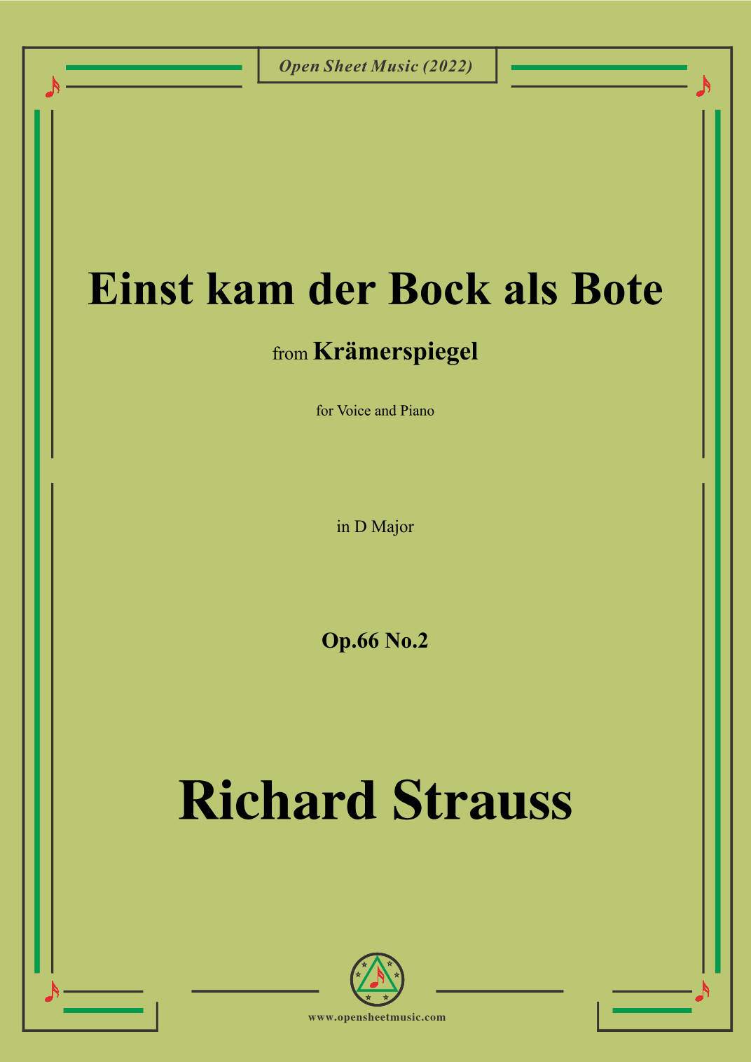 Richard Strauss-Einst kam der Bock als Bote,in D Major,Op.66 No.2 (arr. OSM Press)