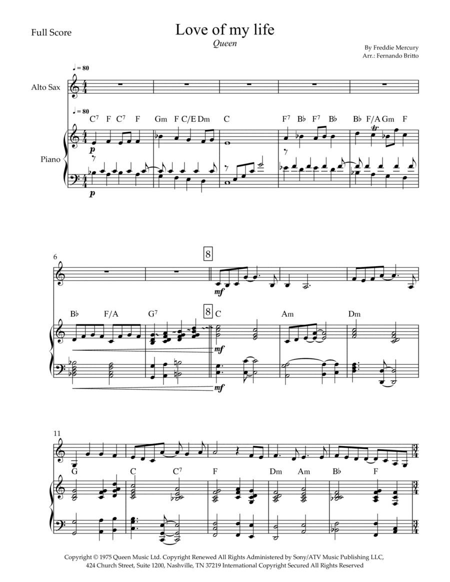 Love Of My Life (arr. Fernando Britto)