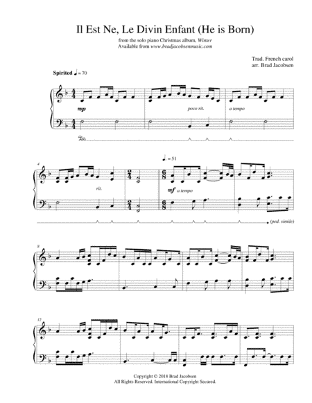 Il Est Ne, Le Divin Enfant (He is Born) (arr. Brad Jacobsen)