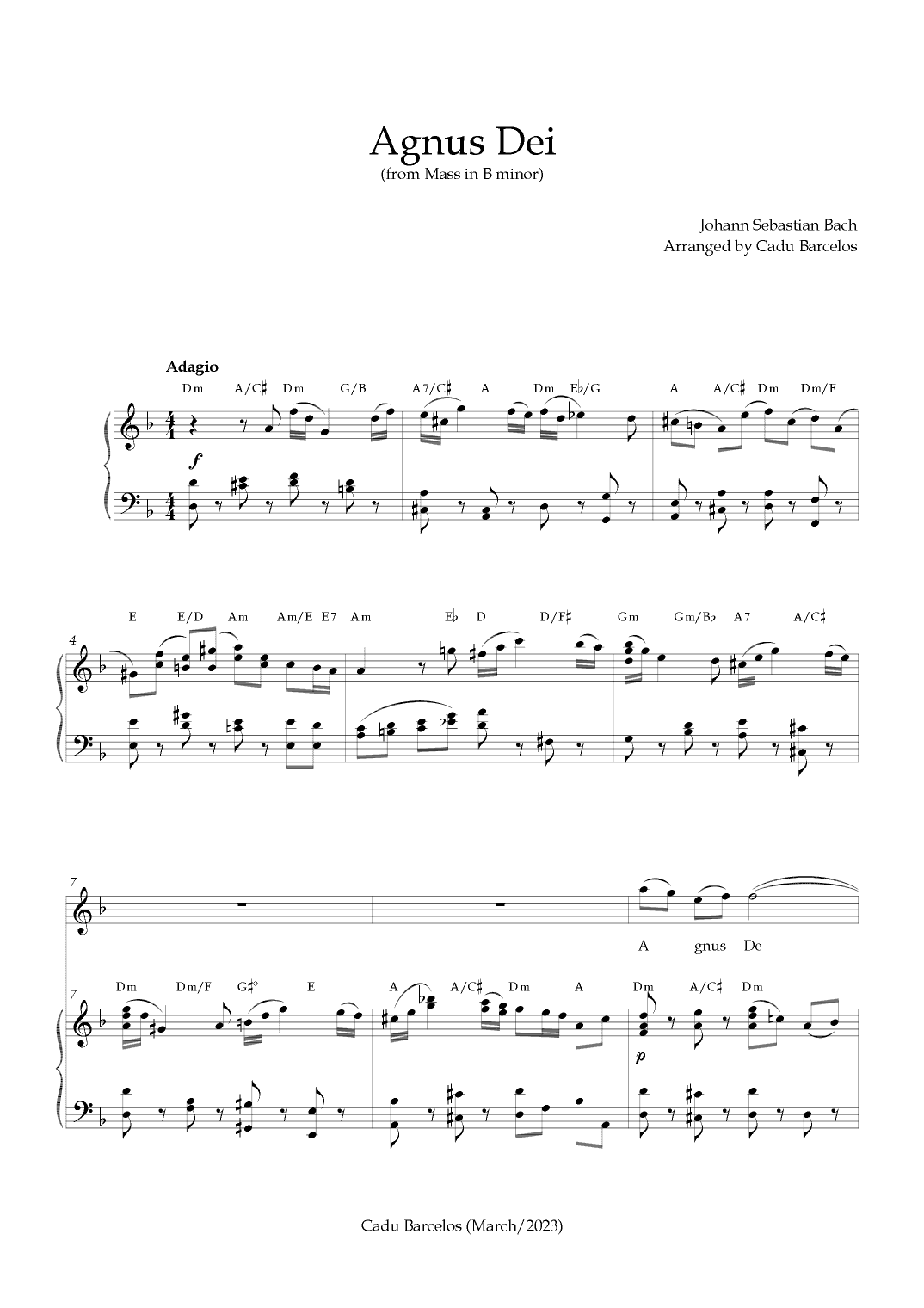 Agnus Dei - Mass B Minor BACH - D minor Chords (arr. Cadu Barcelos)