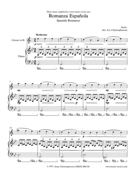Spanish Romance - Clarinet and Piano (arr. Anne L Christopherson GRSM ARCM)