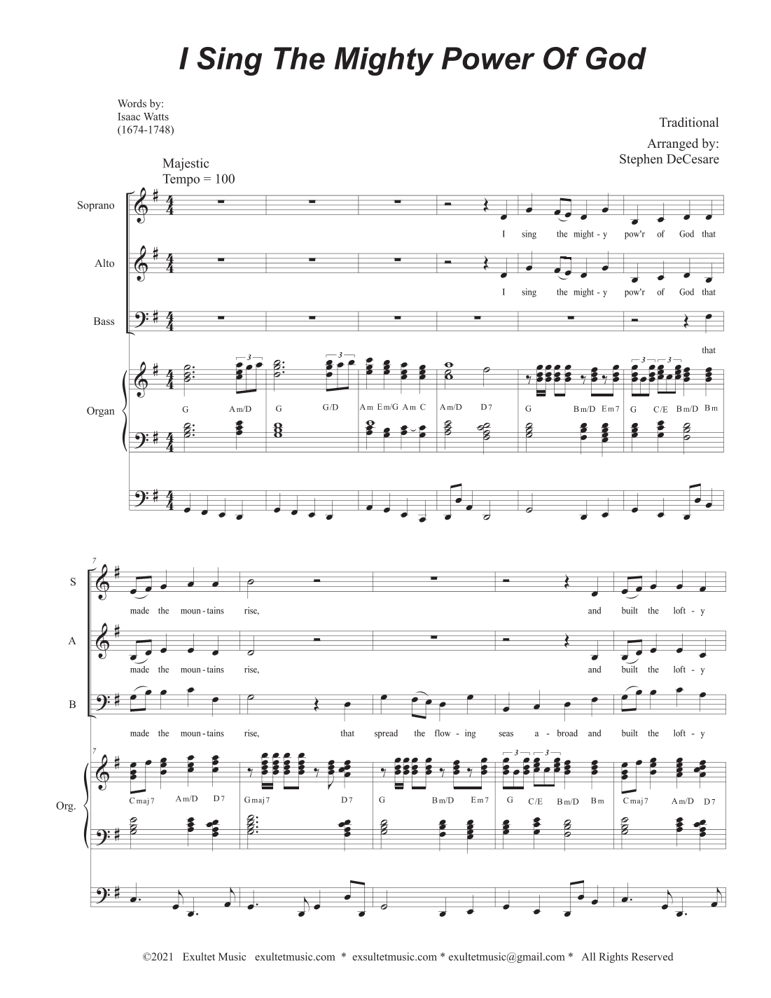 I Sing The Mighty Power Of God (Vocal Trio (SAB) - Organ accompaniment) (arr. Stephen DeCesare)