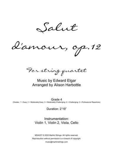 Salut D'amour, op.12 - string quartet (arr. Alison Harbottle)