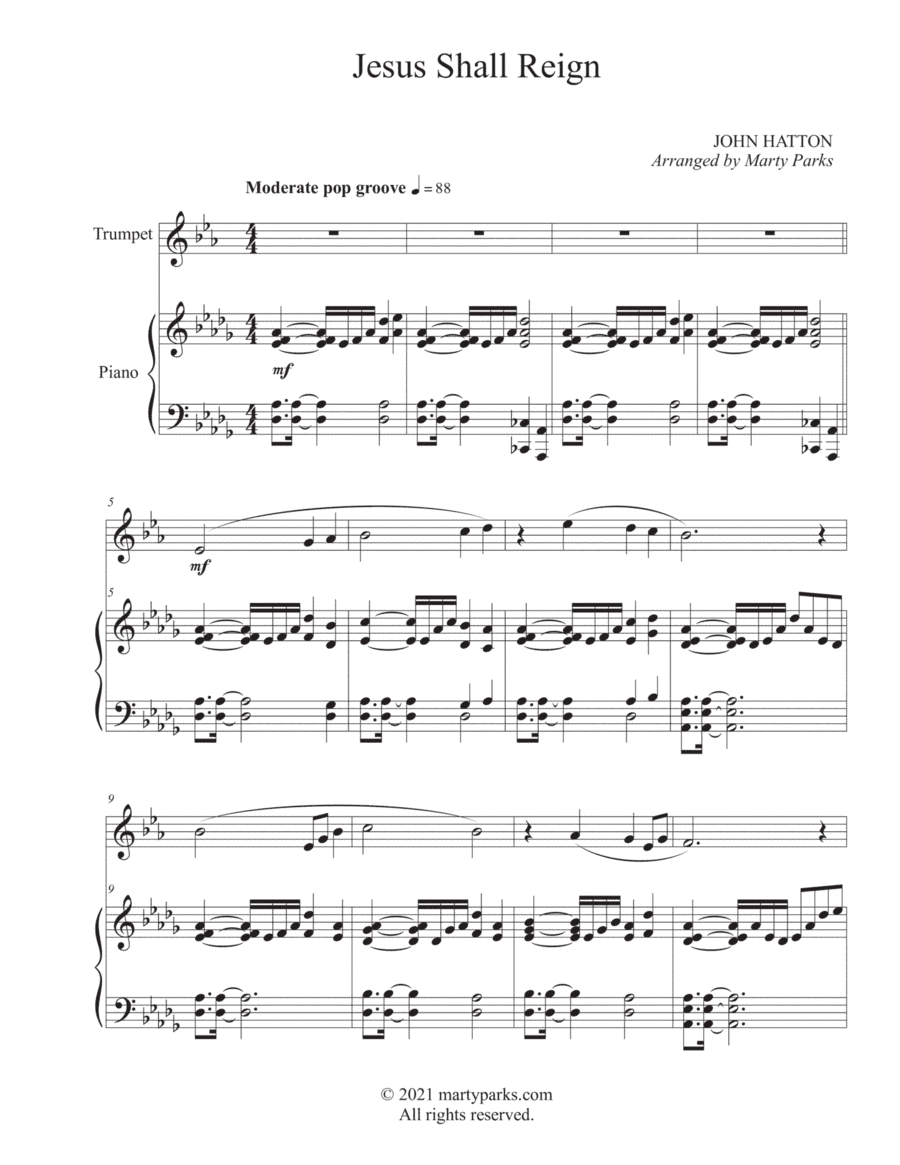 Jesus Shall Reign (Trumpet-Piano) (arr. Marty Parks)