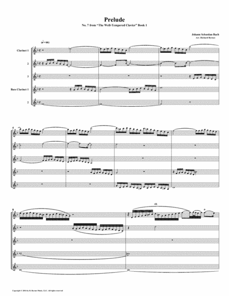 Prelude 07 from Well-Tempered Clavier, Book 1 (Clarinet Quintet) (arr. Richard Byrnes)