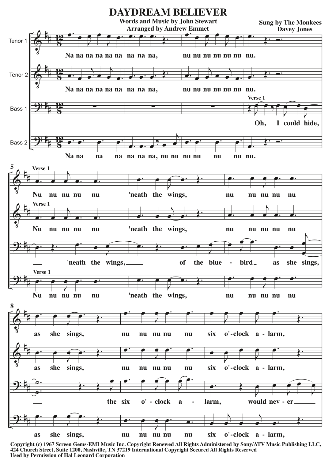 Daydream Believer (arr. Andrew Emmet)