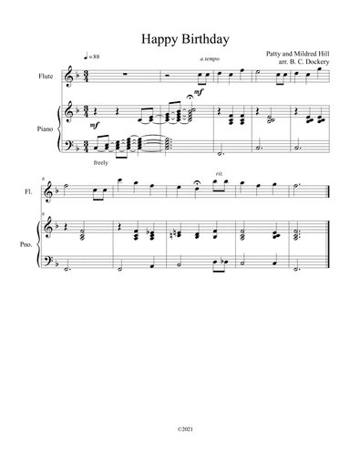 Happy Birthday for Solo Flute and Piano Accompaniment (arr. B. C. Dockery)