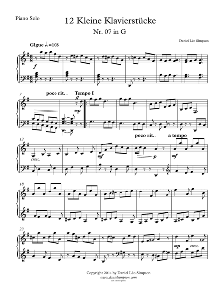 Kleine Klavierstücke Nr. 07 in G major for Piano solo